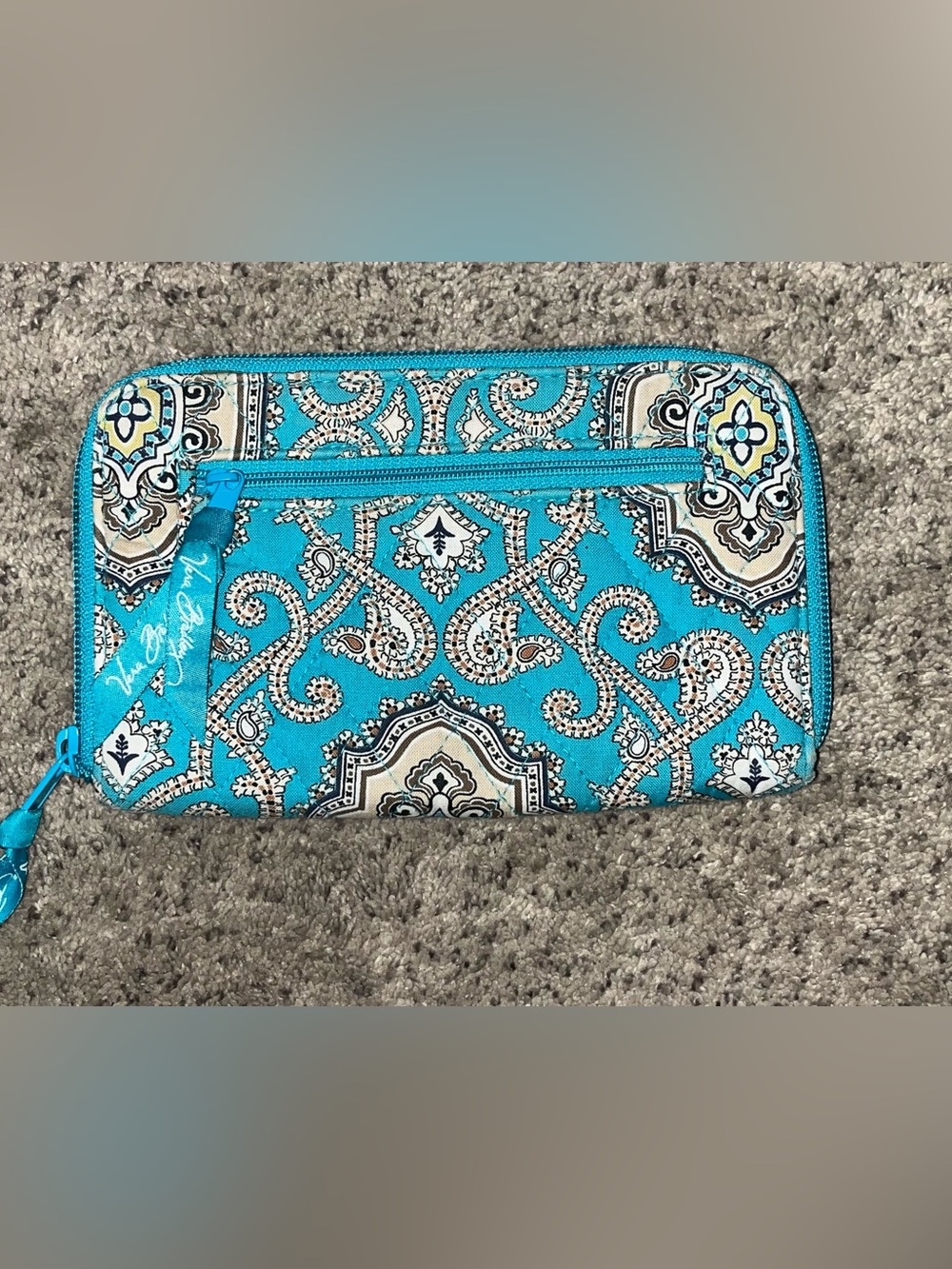 Vera Bradley Blush Aquamarine paisley quilted cotton Zip Around Wallet